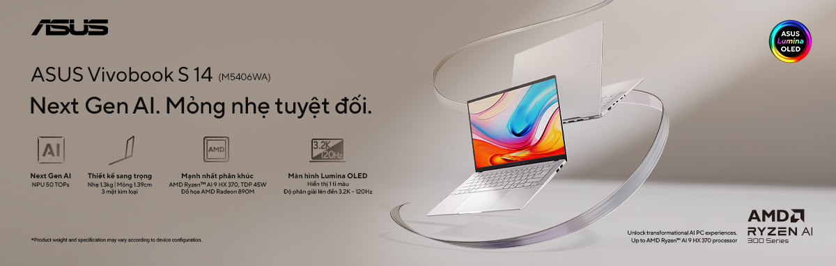 ASUS Vivobook S14 – Laptop AI mạnh mẽ với NPU 50 TOPs